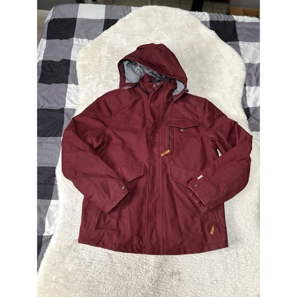 Timberland Dryvent Mens Burgundy Medium‎ Canvas Jacket Lined Hooded - Picture 1 of 11